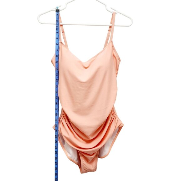 Peach One-Piece Swimsuit  Draped Front Design Adjustable Straps Womens Size L - Picture 4 of 12